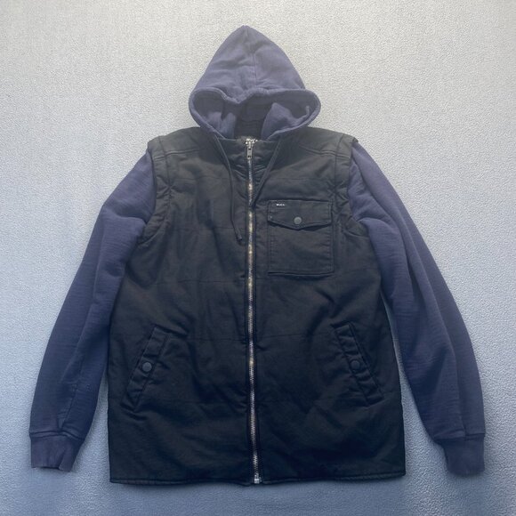 RVCA men’s hoodie vest puffer quilted full zip jacket gray black Size Large - Picture 1 of 12